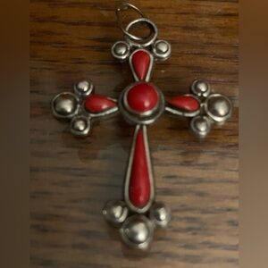 Vintage Native American Red Coral Cross Pendant